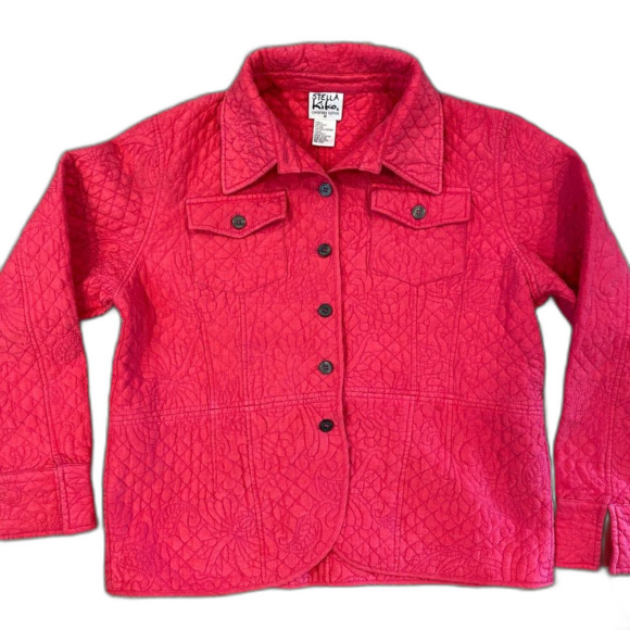 Stella Kiko Ruby Red Silk Quilted Button front Jacket Size Medium - Picture 1 of 8